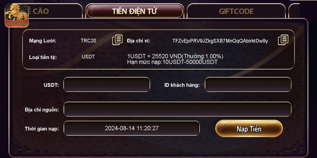 Nạp tiền cực đơn giản tại TDTC chỉ với 4 bước